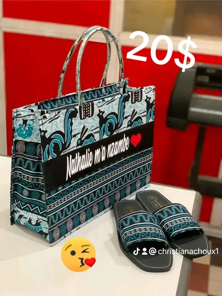 Sac et babouche personnalisé en pagne — photo 2