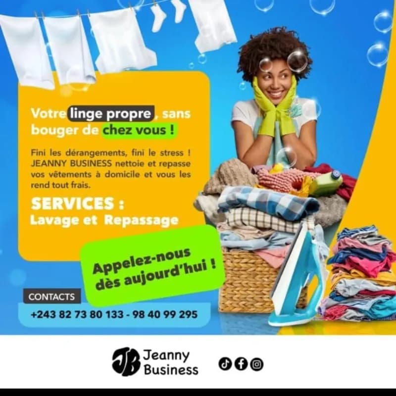 Service lavage et repassage à domicile,livraison fufu et huile de palme
